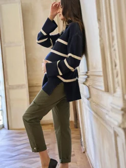 Seraphine Navy Stripe Wool Cotton Blend Maternity & Nursing Jumper^Women Nightwear|Knitwear