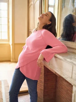 New Seraphine Maternity & Nursing Cross Over Cotton Jumper Pink