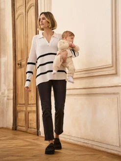Seraphine White & Black Stripe Cosy Wool Blend Maternity Collared Jumper