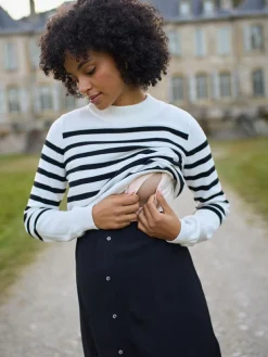 Discount Seraphine White & Black Stripe Maternity & Nursing Knit Top Dress