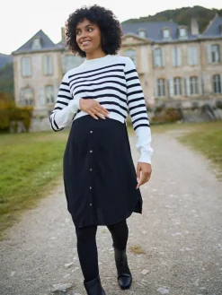 Discount Seraphine White & Black Stripe Maternity & Nursing Knit Top Dress