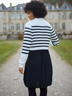 Discount Seraphine White & Black Stripe Maternity & Nursing Knit Top Dress