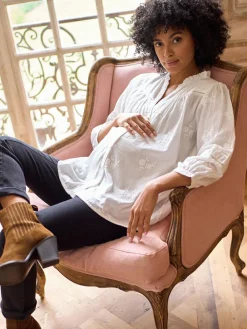 Seraphine White Ivory Maternity & Nursing Cotton Embroidered Blouse^Women Tops & T-Shirts|Blouses & Shirts