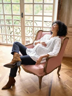 Seraphine White Ivory Maternity & Nursing Cotton Embroidered Blouse^Women Tops & T-Shirts|Blouses & Shirts