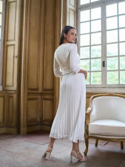 Sale Seraphine White Ivory Occasion Maternity & Nursing Bridal Dress With Tweed Bodice & Floaty Pleated Skirt