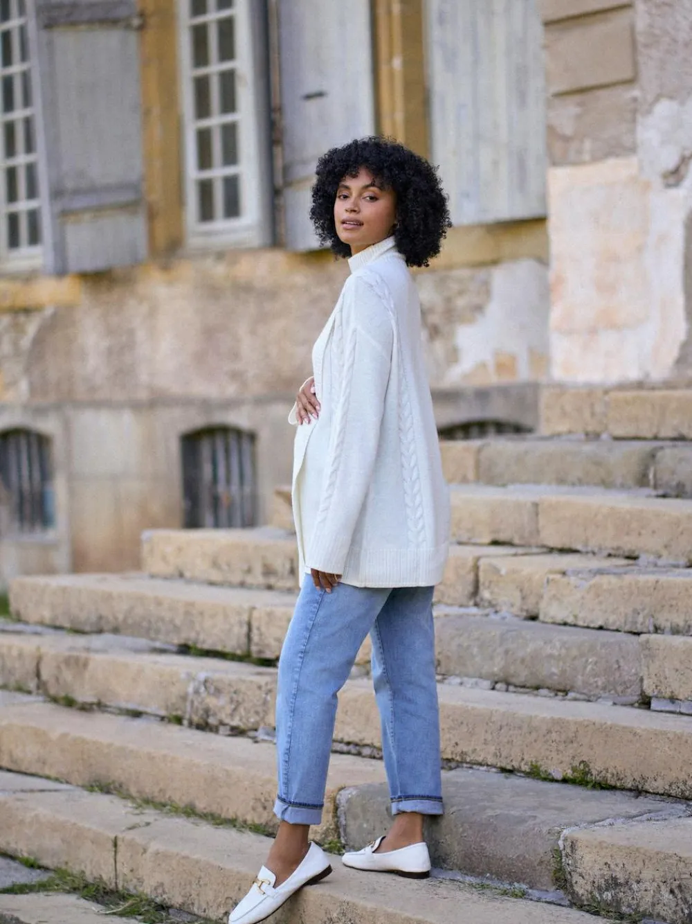 Clearance Seraphine White Ivory Premium 100% Merino Wool Maternity & Nursing Longline Jumper