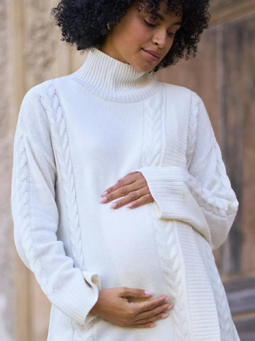 Clearance Seraphine White Ivory Premium 100% Merino Wool Maternity & Nursing Longline Jumper