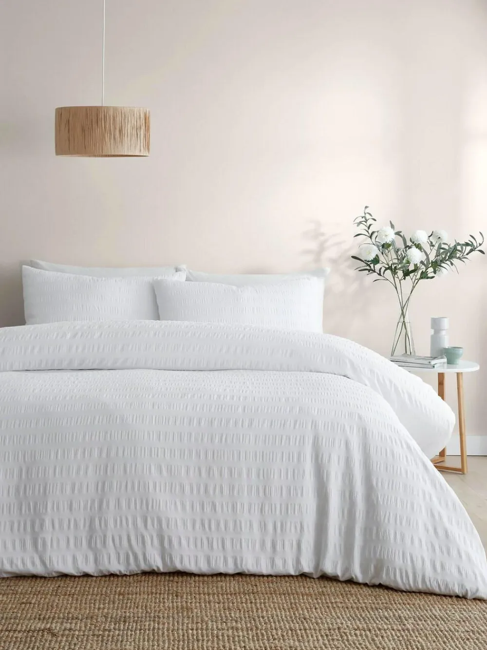 Hot Serene Honley Seersucker Textured Duvet Cover Set White