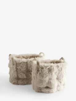 Outlet Next Set of 2 Beige Faux Fur Baskets