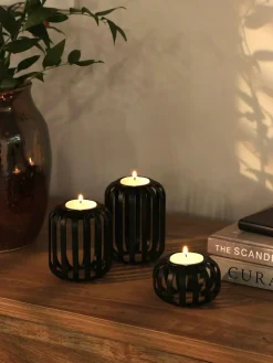 Hot Next Set of 3 Black Wire Tea Light Candle Holders