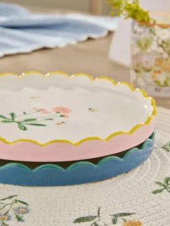 Next Set of 2 Blue and Pink Maisie Floral Print Scallop Edge Side Plates^ Dinner Sets & Pasta Bowls