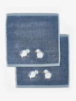Next Set of 2 Blue Puffin Set of 2 100% Cotton Face Cloths^ Towels & Bathmats