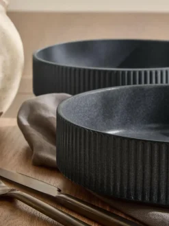 Next Set of 4 Charcoal Grey Stamford Set of 4 Pasta Bowls^ Dinner Sets & Pasta Bowls
