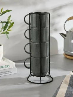 Clearance Next Set of 4 Charcoal Grey Stamford Stacking Mugs