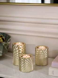 Clearance Next Set of 3 Gold Hex Tiered Tea Light Candle Holders