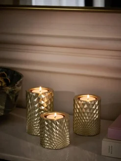 Clearance Next Set of 3 Gold Hex Tiered Tea Light Candle Holders