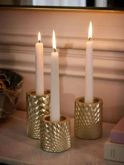 Clearance Next Set of 3 Gold Hex Tiered Tea Light Candle Holders