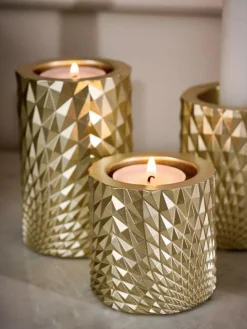 Clearance Next Set of 3 Gold Hex Tiered Tea Light Candle Holders