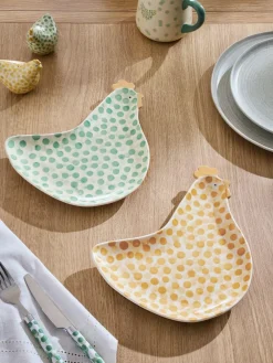 Next Set of 2 Green and Yellow Pat and Peggy Chicken Side Plates