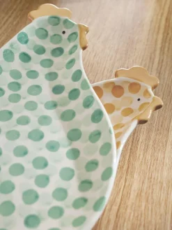 Next Set of 2 Green and Yellow Pat and Peggy Chicken Side Plates