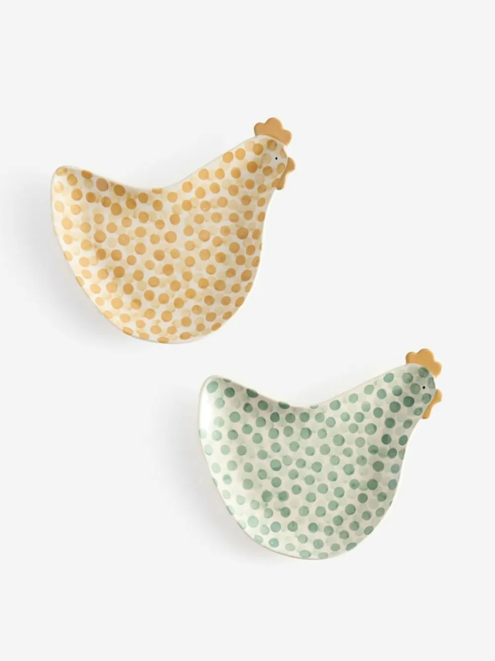 Next Set of 2 Green and Yellow Pat and Peggy Chicken Side Plates