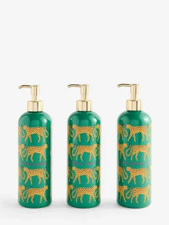 Next Set of 3 Green Cheetah Animal Reusable Dispenser Bottle^ Bathroom Accessories