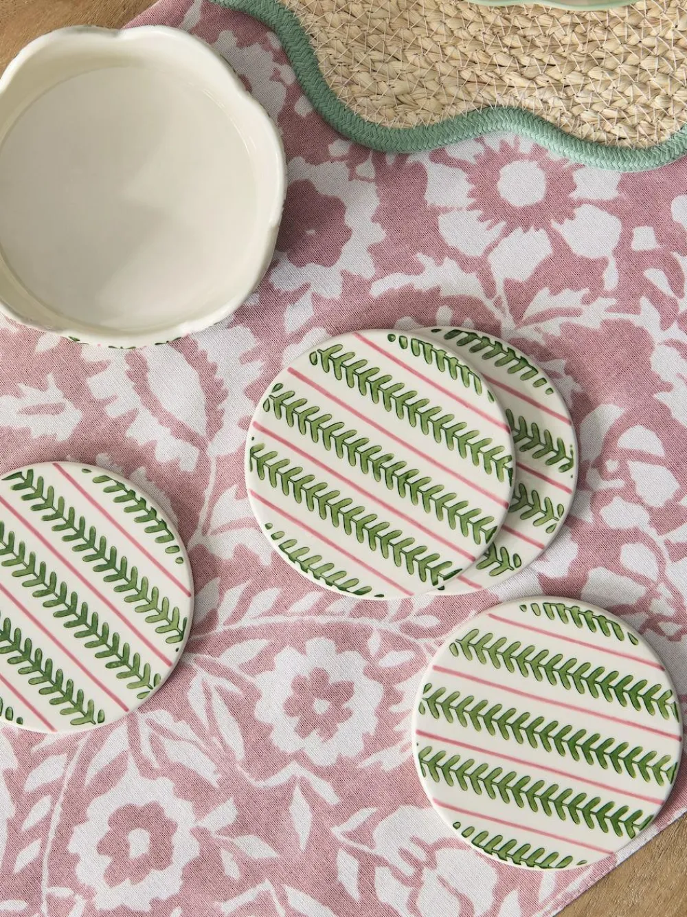 Discount Next Set of 4 Green Pattern Ceramic Coasters