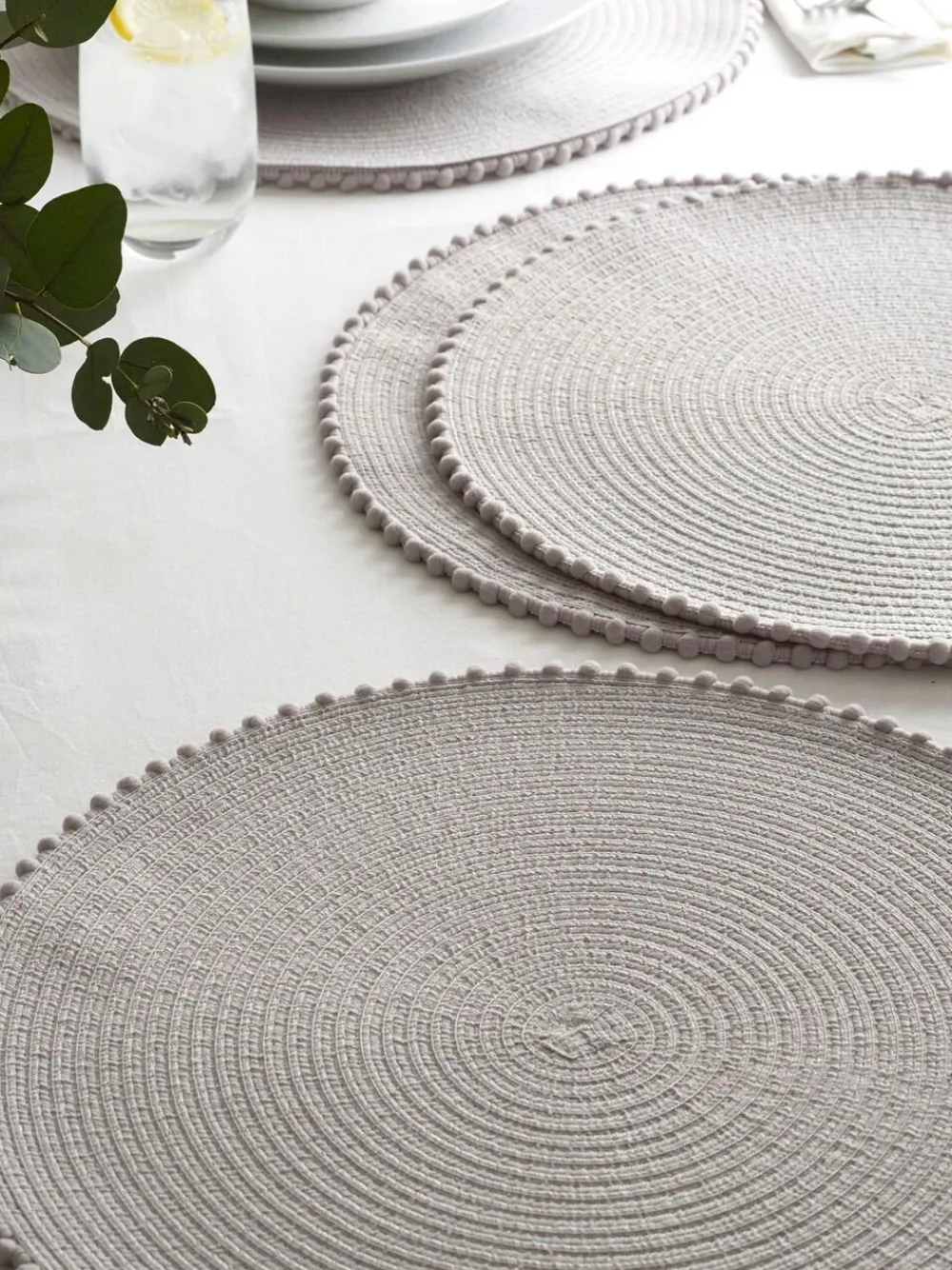 Best Next Set of 4 Pom Pom Placemats Grey