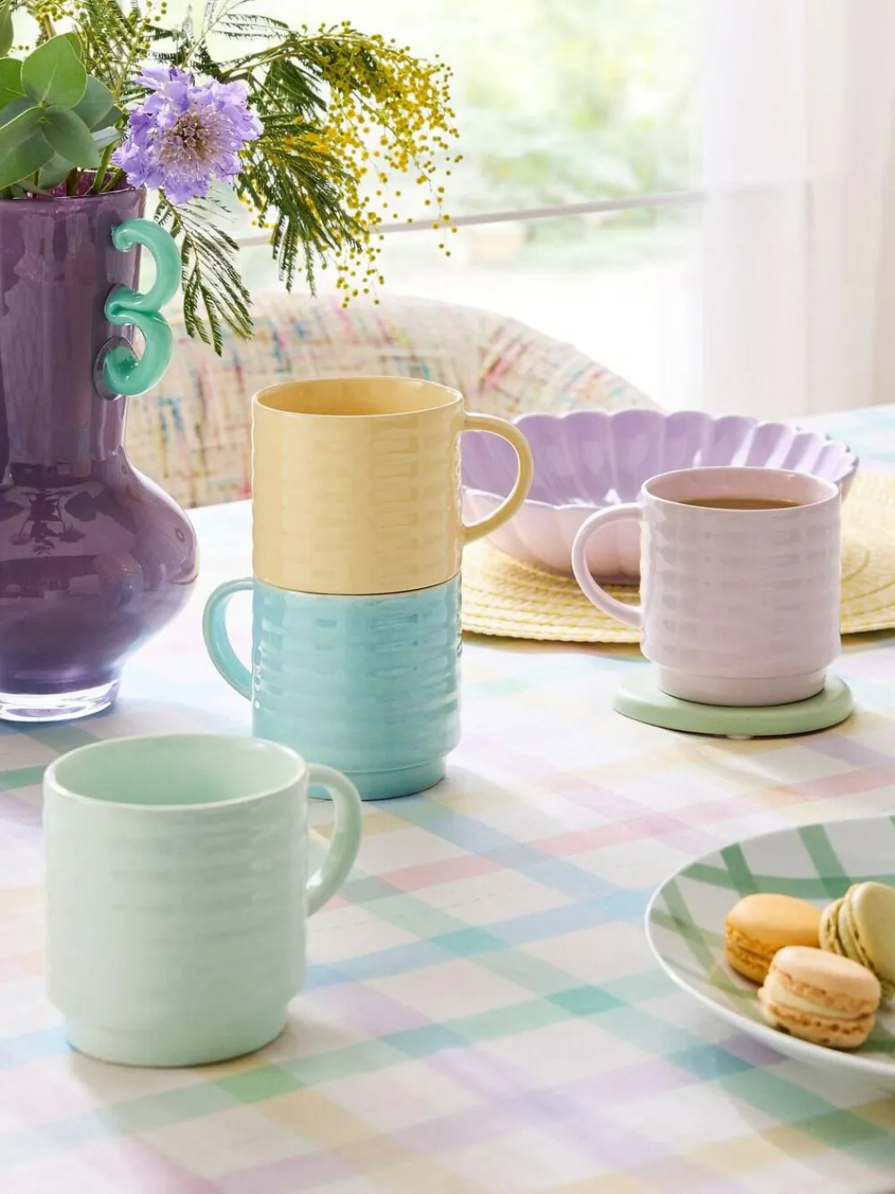 Sale Next Set of 4 Multi Pastel Ribbed Stacking Mugs