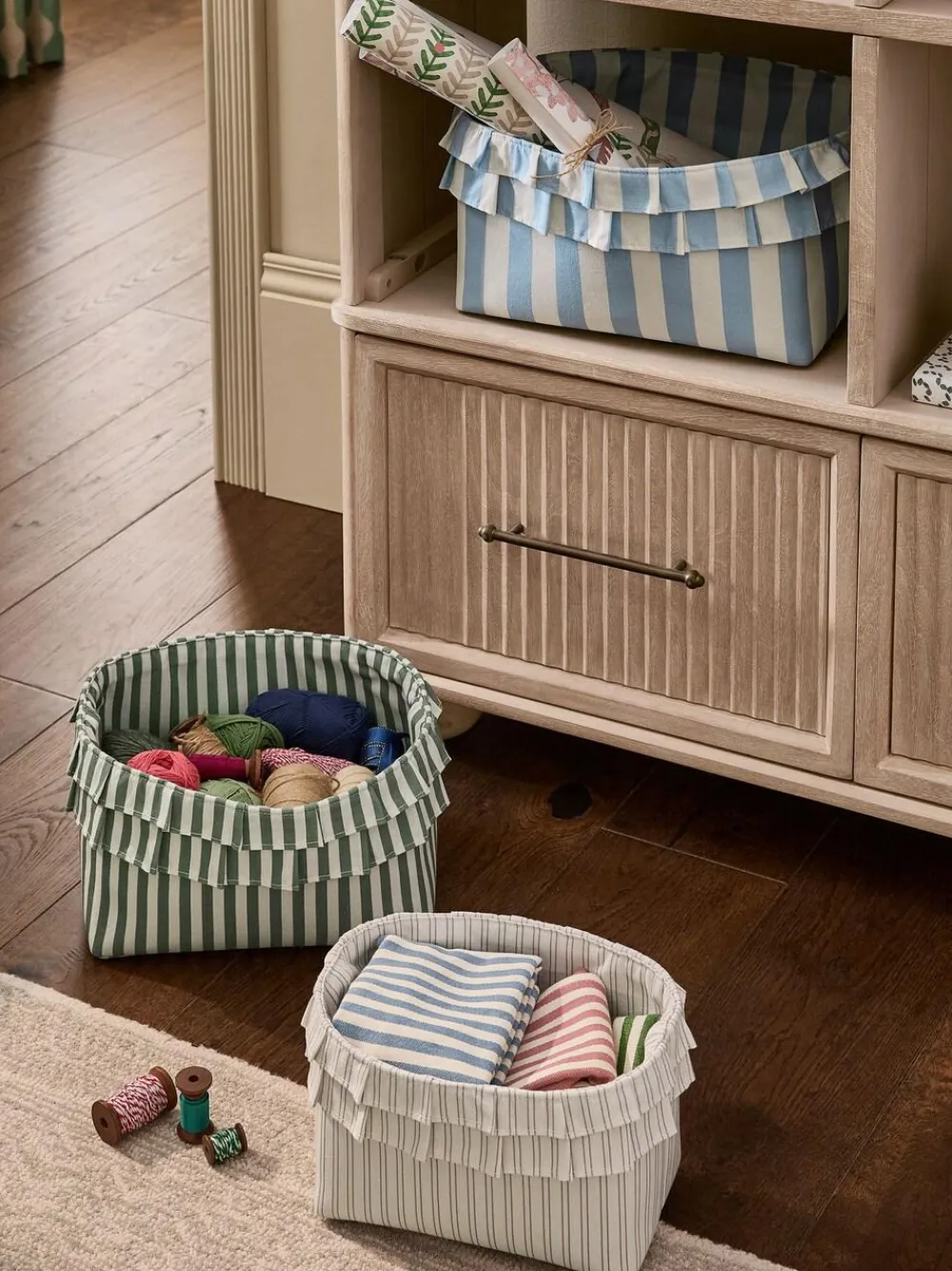 Next Set of 3 Multi Ruffle Striped Storage Baskets^ Storage & Organisation
