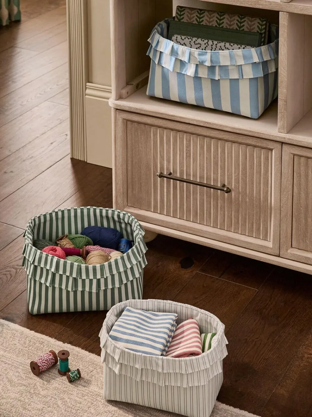 Next Set of 3 Multi Ruffle Striped Storage Baskets^ Storage & Organisation