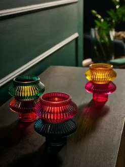 Best Next Set of 3 Multicolour Glass Tea Light and Taper Candle Holders