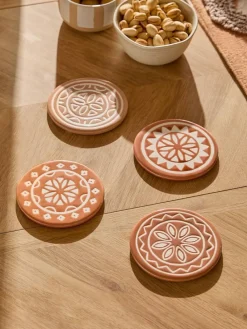 Next Set of 4 Natural Farah Geo Ceramic Coasters