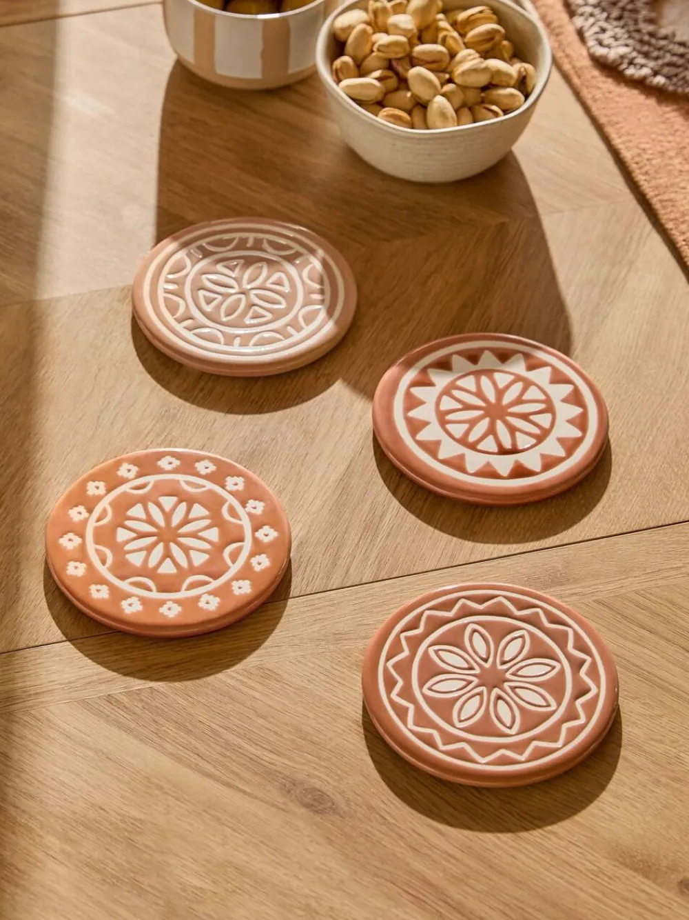 Next Set of 4 Natural Farah Geo Ceramic Coasters