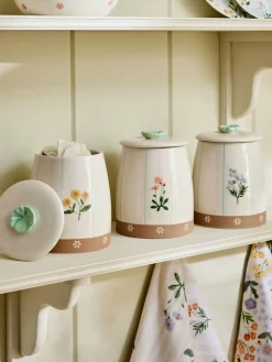 Clearance Next Set of 3 Natural Floral Ceramic Storage Jars