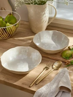 Outlet Next Set of 2 Natural Hand Painted Floral Pasta Bowls