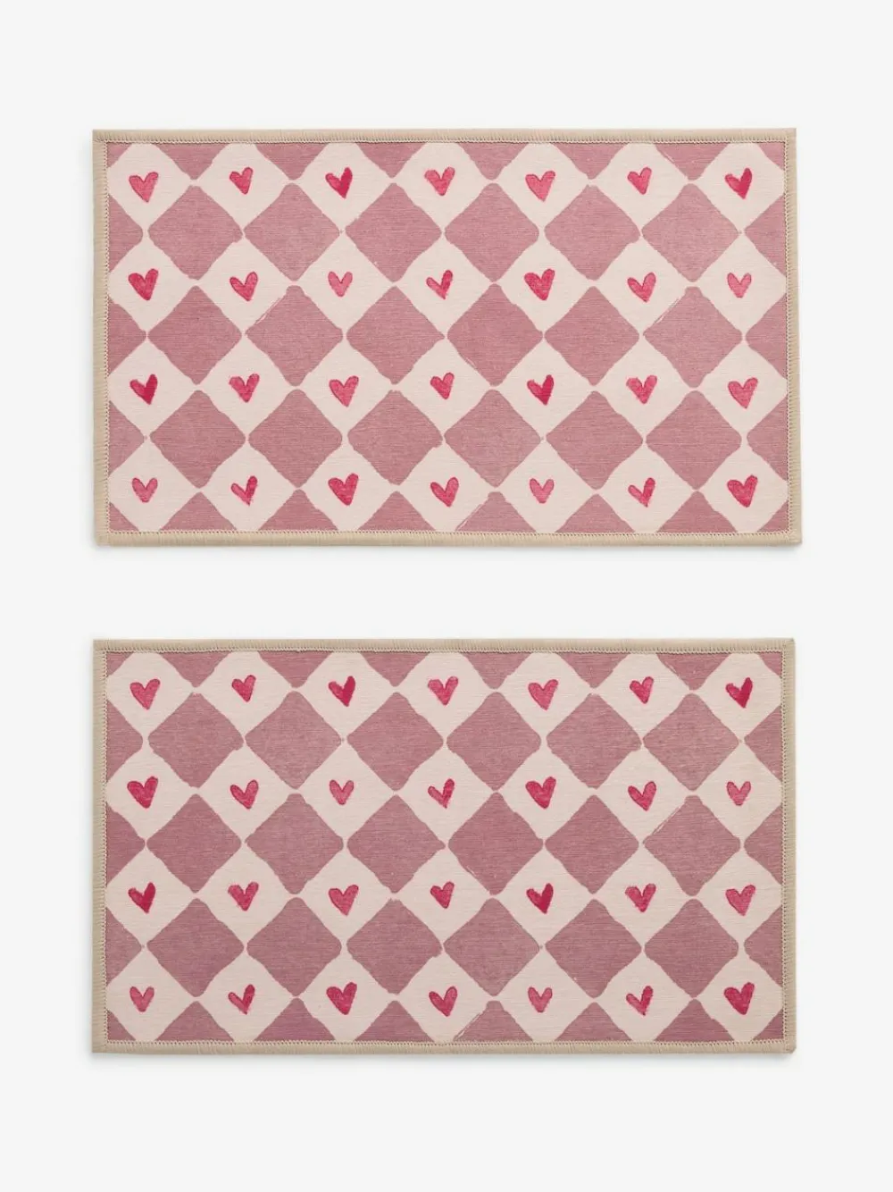 Next Set of 2 Natural Washable Heart Print Doormats^ Rugs & Runners