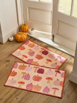 New Next Set of 2 Orange Washable Pumpkin Doormats