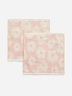 Online Next Set of 2 Pink 100% Cotton Daisy Face Cloths