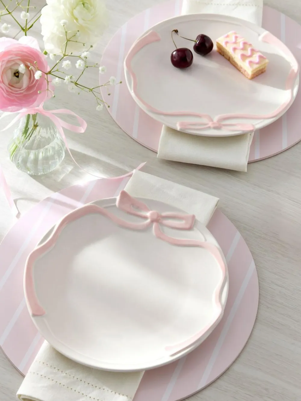 Next Set of 2 Pink and White Bow Side Plates^ Dinner Sets & Pasta Bowls