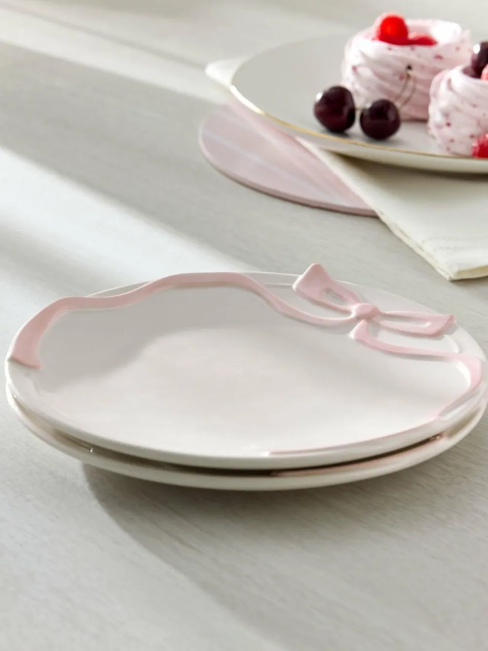 Next Set of 2 Pink and White Bow Side Plates^ Dinner Sets & Pasta Bowls