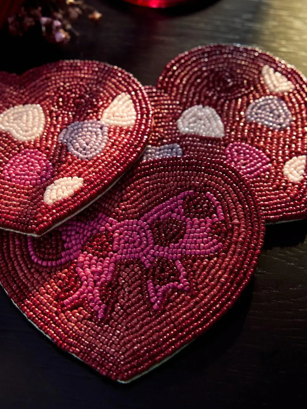 Next Set of 4 Pink Beaded Heart and Bow Coasters^ Table Linen, Placemats & Coasters
