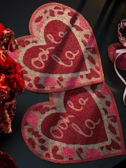 Sale Next Set of 2 Pink Beaded Heart Placemats