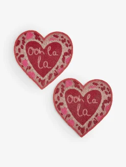 Sale Next Set of 2 Pink Beaded Heart Placemats