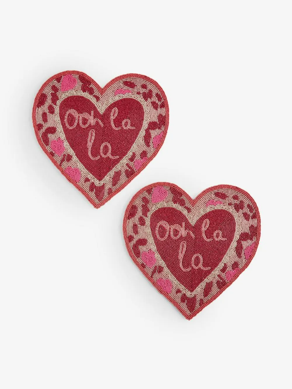 Sale Next Set of 2 Pink Beaded Heart Placemats