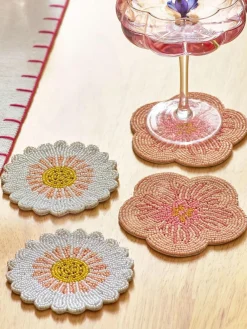 Sale Next Set of 4 Pink Floral Beaded Coasters