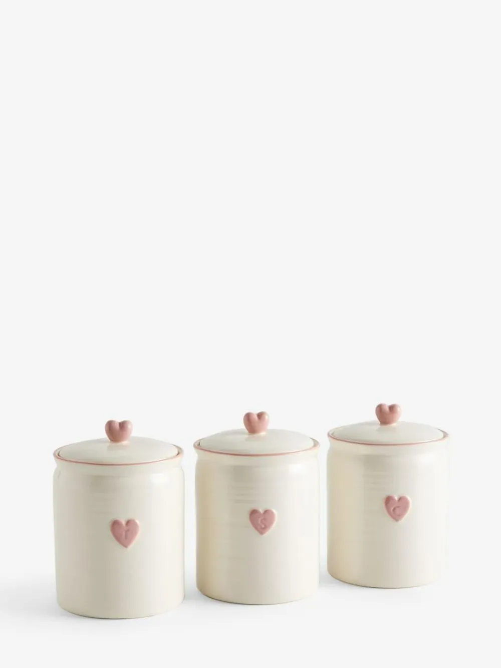 Next Set of 3 Pink Heart Ceramic Storage Jars^ Storage & Organisation