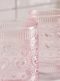 Next Set of 2 Pink Heart Pressed Tumbler Glasses^ Glassware