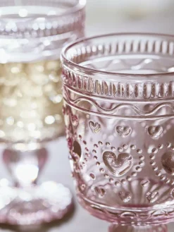 Next Set of 2 Pink Heart Pressed Wine Glasses^ Glassware