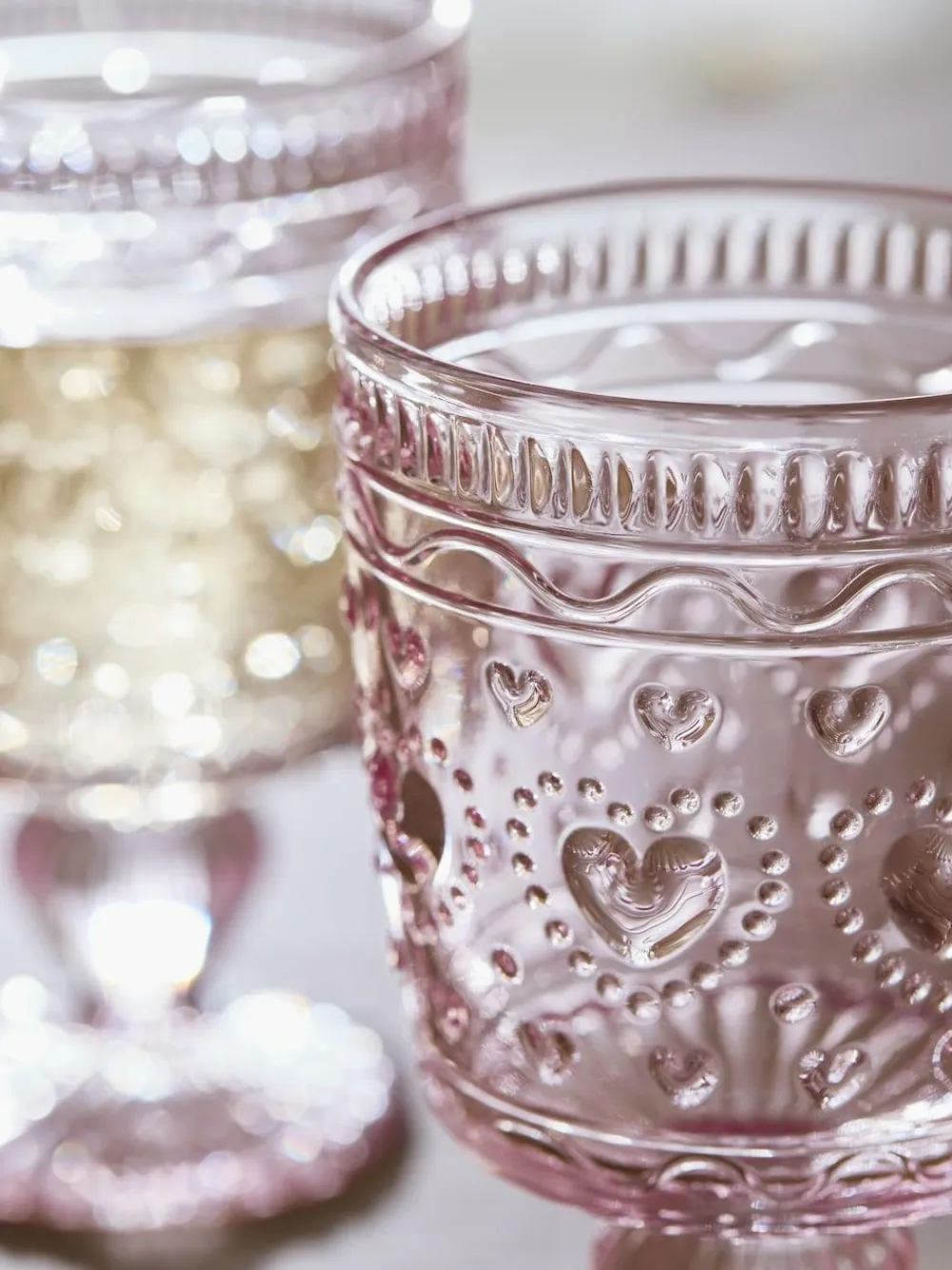 Next Set of 2 Pink Heart Pressed Wine Glasses^ Glassware